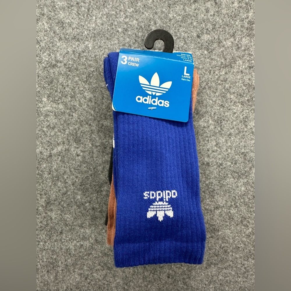 Adidas Athletic Crew Socks - Women’s 10-13/Men’s 8-12 - Blue/Brown/Black